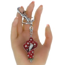 Red Rose Enamel Rhinestone Charm Keychain Keyring