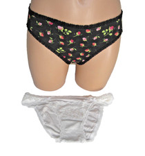 Victorias Secret NWT Size S Bikini Panties Set of 2 Solid ivory Rose Print