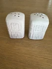 Frankoma Pottery Mayan Aztec White Salt and Pepper Shakers Vintage Pair