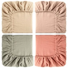 4 Pcs Muslin Mini Crib Sheets 24 x 38 Inch Baby Crib Sheets Fitted Cozy Cotto...