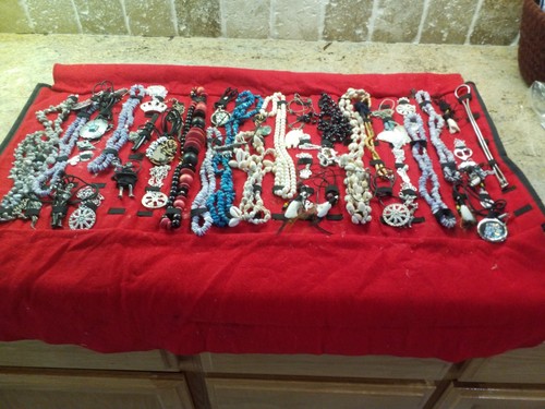 Black Roll Up Travel Jewelry Display Case 13"W x 30"L  - 50 Necklaces Included 
