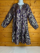 CLEARANCE Together Womens Dress Size 12 Purple Gold Metallic Print Tiered Long