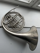 French Horn Wind Silvered Brass Musical Instrument USSR Soviet Leningrad 1950 s