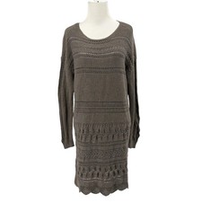Sundance Womens Cable Knit Brown Sweater Dress Sz S Crochet Silk Blend Lagenlook