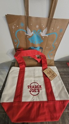   Trader Joe's Mini Canvas Tote Bag Red Gifts 2025 Limited Christmas Goodie Bag