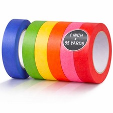 Colored Masking Tape 6-Pack, 1 Inch x 55 Yards   Colorful Craft Tape for Arts...