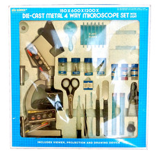 Edu-Science Die Cast Metal 4-Way Microscope Set with Light Up To 1200x Zoom NIB