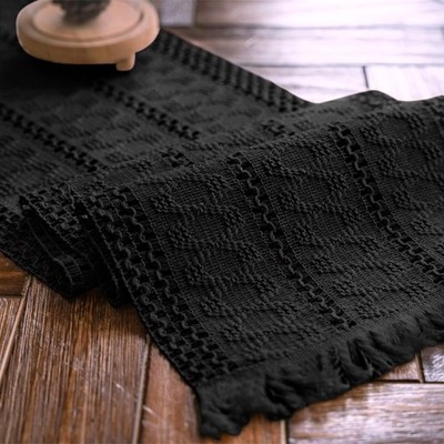 Macrame Table Runner Pure Black Boho Table Runners with Tassels Hand Woven Co...