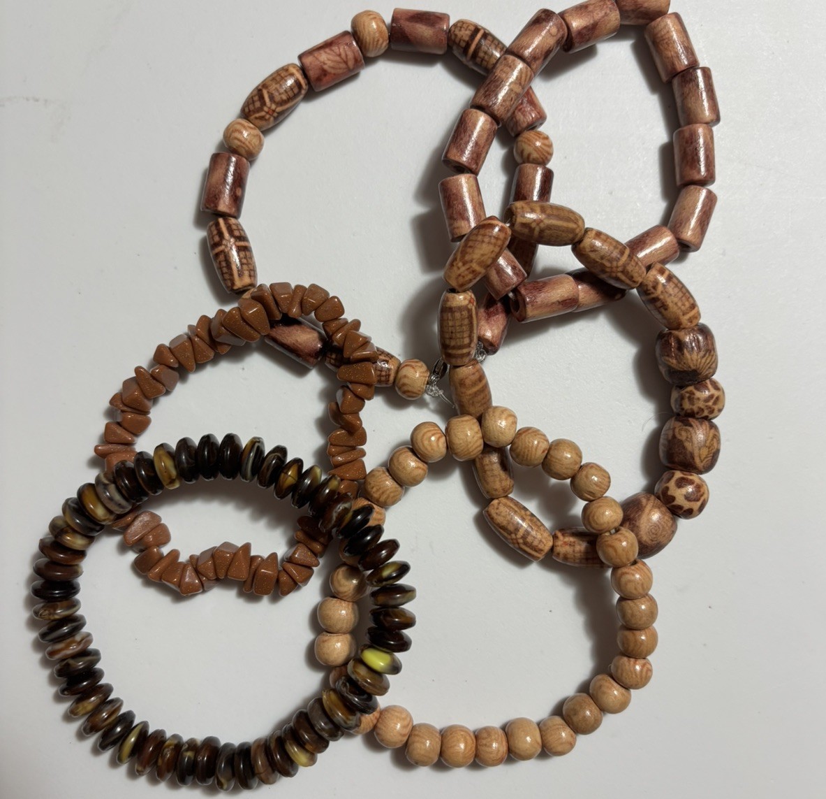Six Handcrafted Stackable Beaded Wooden Bracelets - image 2