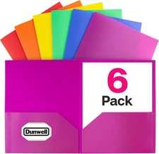 Dunwell Plastic 2-Pocket Folders (6 Pack, Assorted 8.5x11", 6 Colors 
