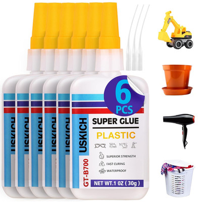 Super Glue for Plastic with Anti Clog Cap. 6 x 1 fl oz,Plastic Glue- Adhesive...