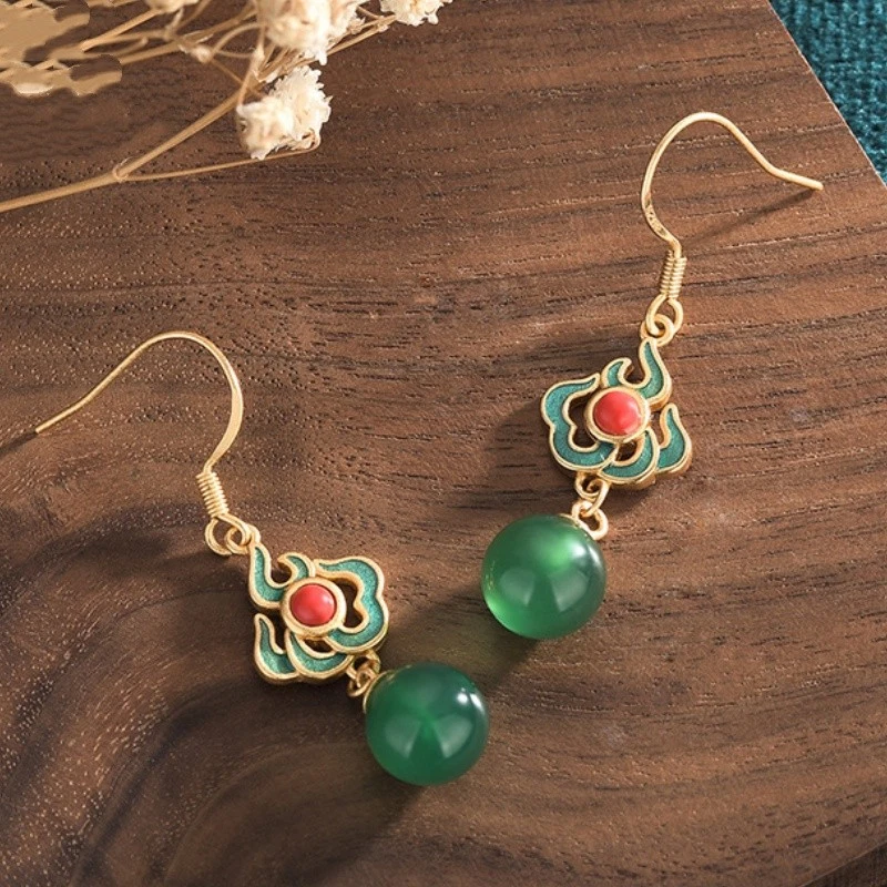 Pendientes clásicos chinos de esmalte para mujer para gancho de oreja Hanfu joyería regalo mujer Foto 4 de 4