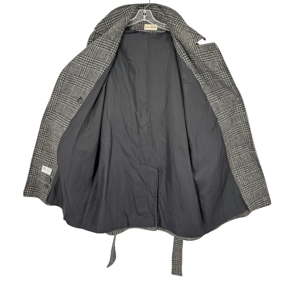 Vintage John Weitz 100% Pure Wool Trench Coat Glen Plaid Mens Old Money Classic - Image 4 of 4