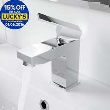 Modern Bathroom Square Mono Basin Sink Mixer Tap Lever Handle Chrome Cloakroom
