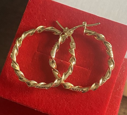 Real 18K Saudi Gold Twisted Hoop Earrings