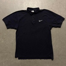 Vintage 90s Nike Mini Swoosh Embroidered Logo Collared Polo Shirt M Black Golf