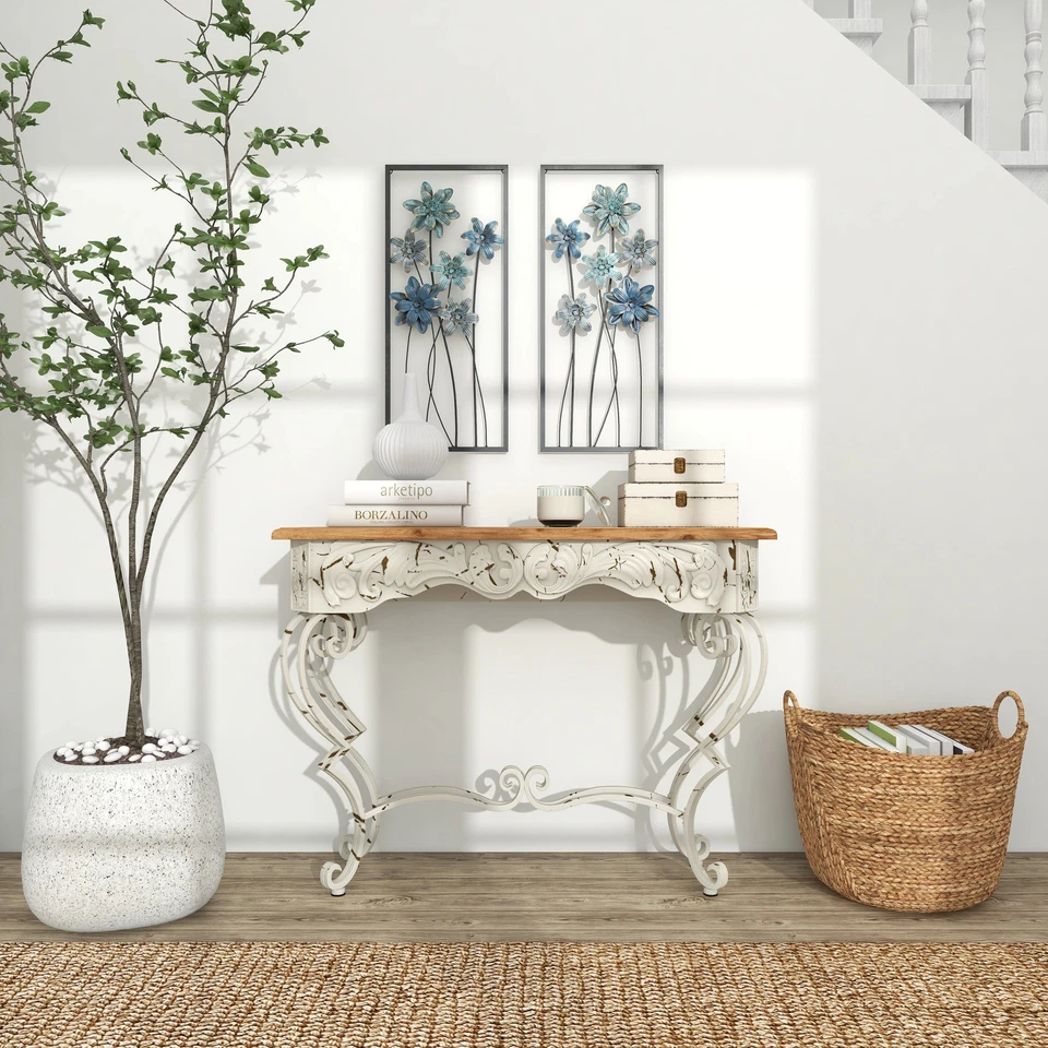 Decoración de pared floral de metal verde azulado para el hogar con marcos negros y verde azulado dorado Foto 4 de 4