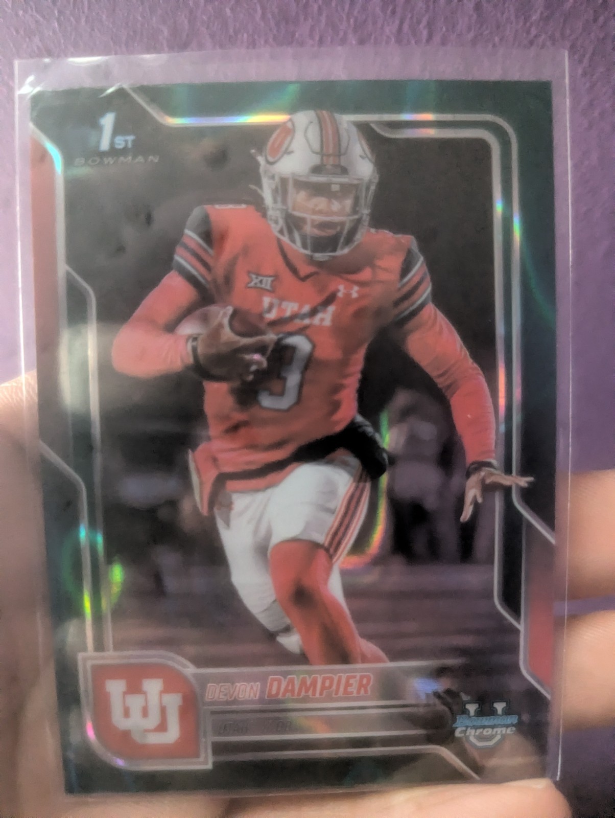 Devon Dampier 2025 Bowman U University Chrome #3 Teal Lava Refractor SP Utah