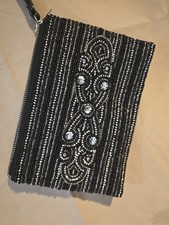 Vintage Black Micro Beaded w/Stones Purse Evening Bag Clutch