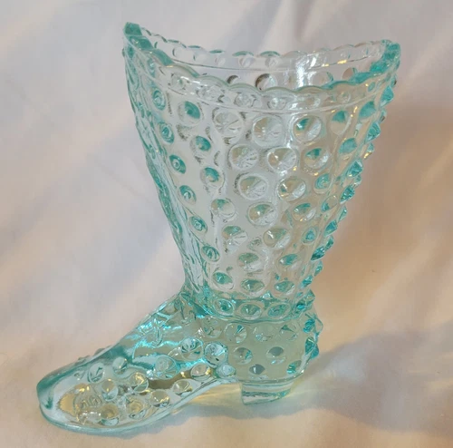 Fenton Glass Turquoise Iridescent Hobnail Boot/Shoe Aqua