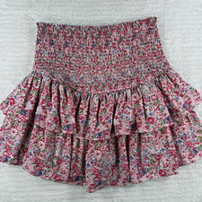 NWT Entro Pink Floral Cotton Mini Skirt Smocked Elastic Waist Size M