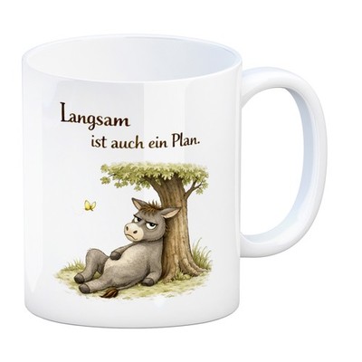 Eddi Esel Unter Baum Kaffeebecher Langsam ist auch ein Plan