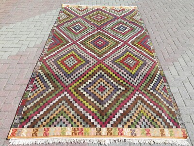 Vintage Oriental Kilim, Large Rug, Embroidered Kelim 72''x130'' Area Rugs, Carpet