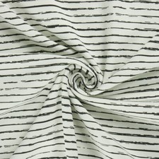 Baumwolljersey Stoff Meterware Bekleidung maritim gestreift, 200g, wollweiß