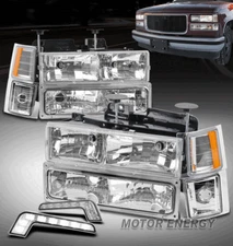 Fit 94-99 Chevy C/K Suburban 1500 2500 Pickup Chrome Headlights w/LED DRL Signal
