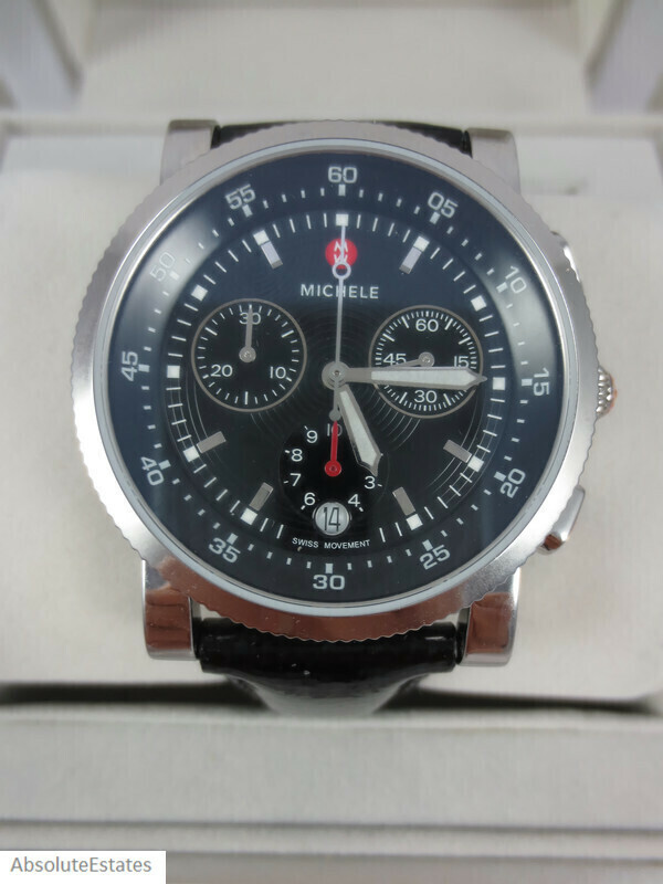 NEW Michele Black Silver Sport Sail Stainless Steel Watch