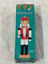1988 Wooden Hand Painted Nutcracker 15 Inch Vintage Christmas In Box