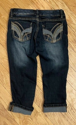 Mudd Denim Distressed Blue Jeans Size 0 Low Rise Girls Jegging Cuff Bottoms - Picture 3 of 5