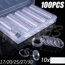 100PCS 30mm Coin Holder Capsules Case Clear Plastic Round Storage Organizer Box