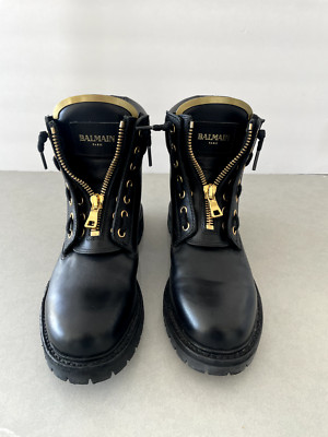 BALMAIN Paris Taiga Ranger Women's Black Leather Boots Size 40 | eBay
