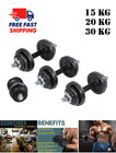 Adjustable Cast Iron Dumbbell Barbell Set 15KG 20KG 30KG Home Gym Weights Unisex