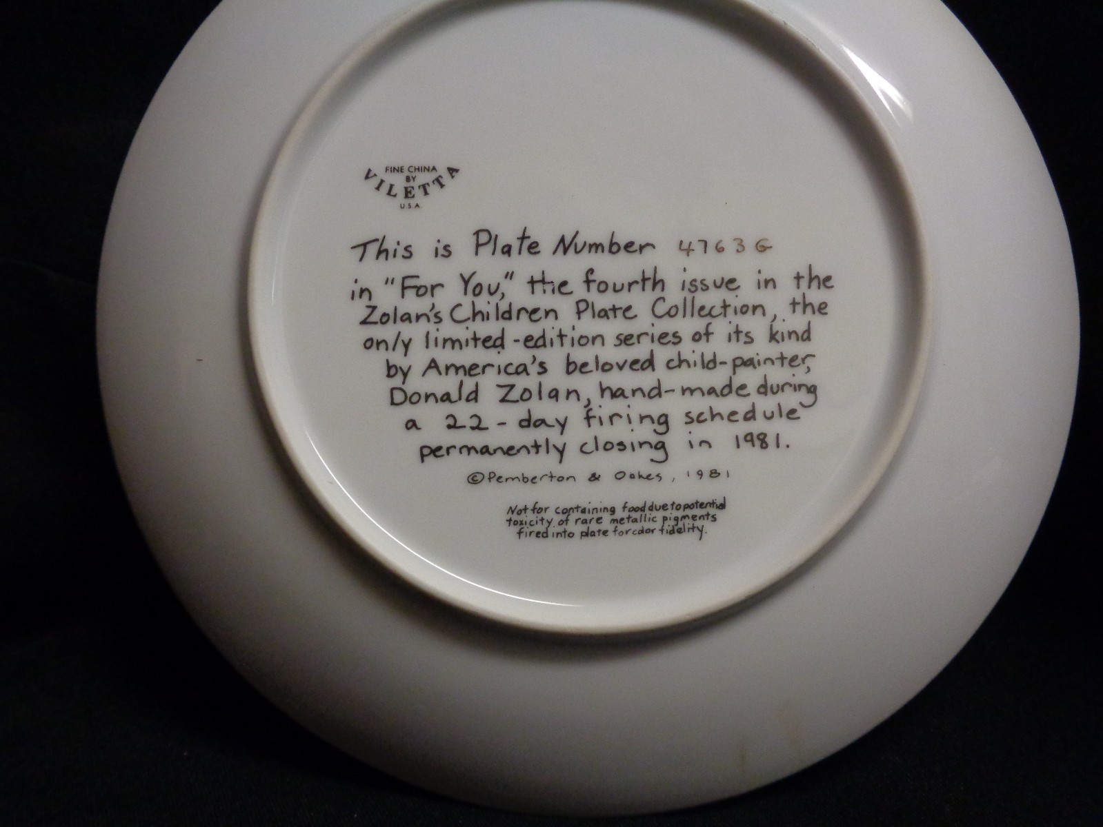 "For You" Zolan's Children Plate Collection Pemberton & Oakes Plate eBay