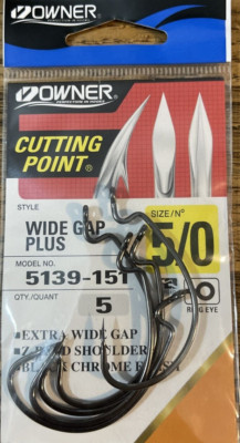 Owner Cutting Point #5139-151 Wide Gap Plus Hook Size 5/0-1pk of 5pc-NEW-SHIP24H