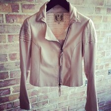Genuine Nigel Preston & Knight Lamb's Leather & Linen Biker Jacket - Nude - M
