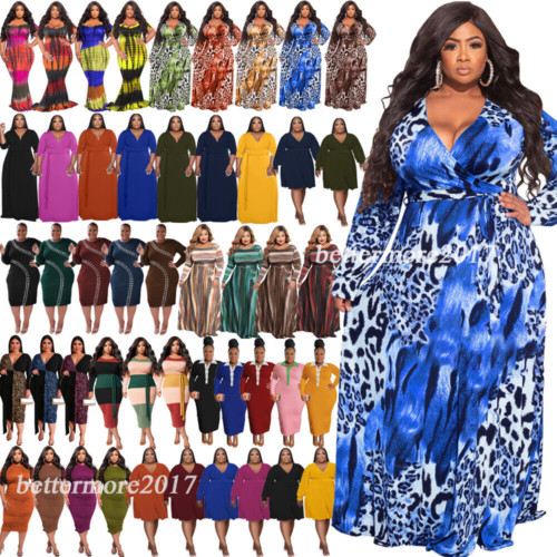 Plus Size 5XL Women Long Maxi Dress African Dashiki Evening Party Gown Bodycon - Afbeelding 1 van 265
