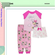 AME Kids' Disney Junior Minnie Mouse Character 3-piece Pajama Set, Pink, 5