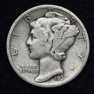 1937-D Mercury Silver Dime GOOD / VG FREE SHIPPING 