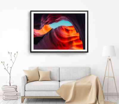 Wave Cave Print, Sky & Cave Wall Art, Wave Cave Framed Beach Wall Art, Coastal 