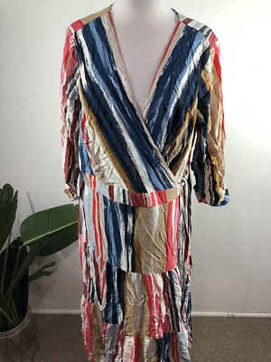 Skies Are Blue Size 1X Rayon Abstract Design Surplice Assymetr Wrap