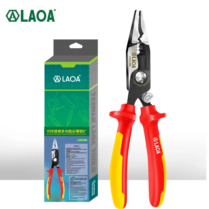 LAOA 8 Inch VDE Needle Nose Pliers Multifunction High Voltage Resistance 1000V I