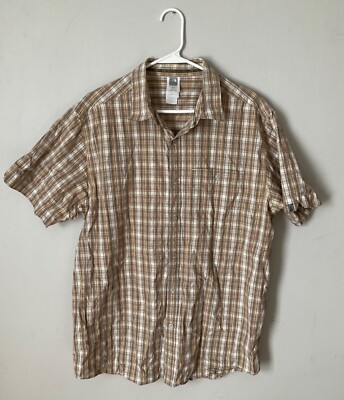The North Face Short Sleeve Camp Shirt Cream/Olive/Red Plaid XL 48 EXC TNF