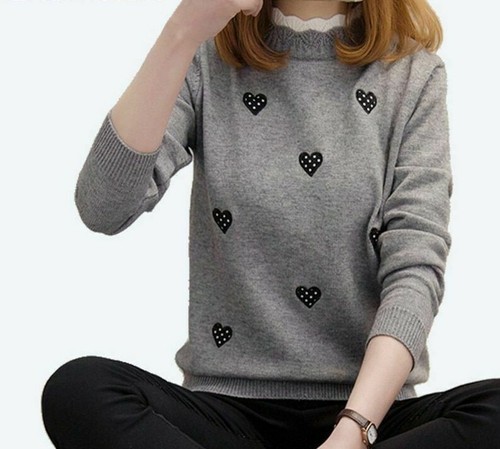Cuore Ricamo Maglione Invernale Per Donna Pullover Femminile Maglieria  Maglione | eBay