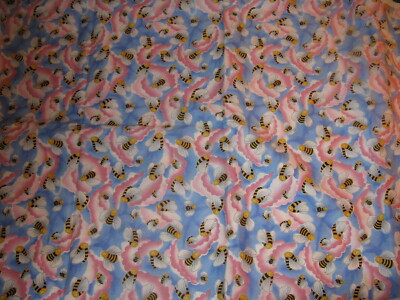 2 Yards Bumble Bee Fabric 100% Quilters Cotton Hoffman Pink & Blue Background