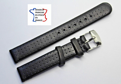 Bracelet De Montre Cuir Véritable Grain Requin Noir – 14mm, Neuf Sans étiquette