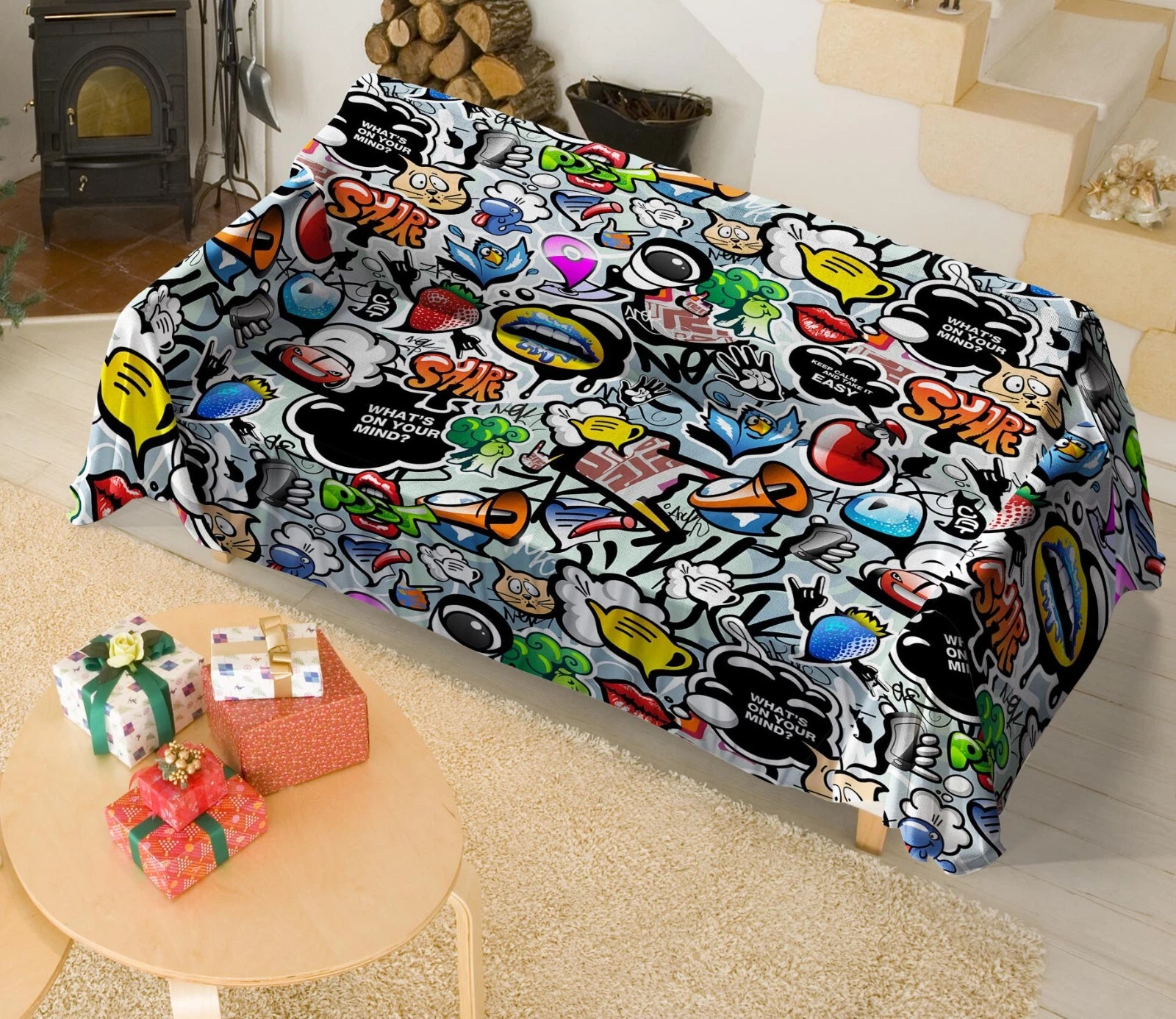 3D Color Graffiti N2821 Sofa Cover High Stretch Lounge Slipcover Protector Couch