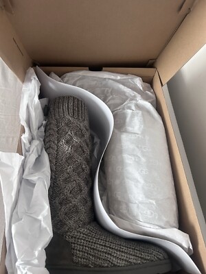 UGG Boots Girls 4 Gray Classic Cardy Knit Sweater Boots Faux Buttons Fold Over